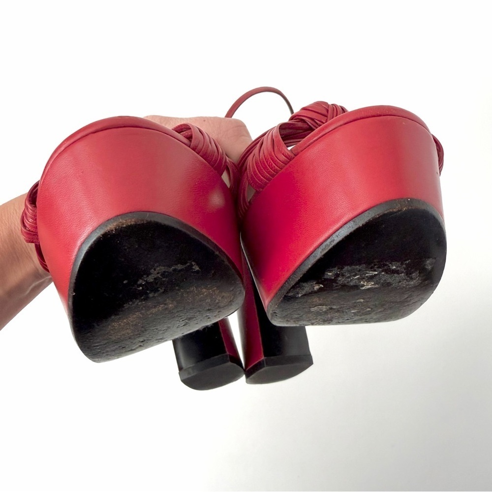 GUCCI | Red Leather Allie Knot Platform High Heels Sandals 39.5 - Picture 15 of 16